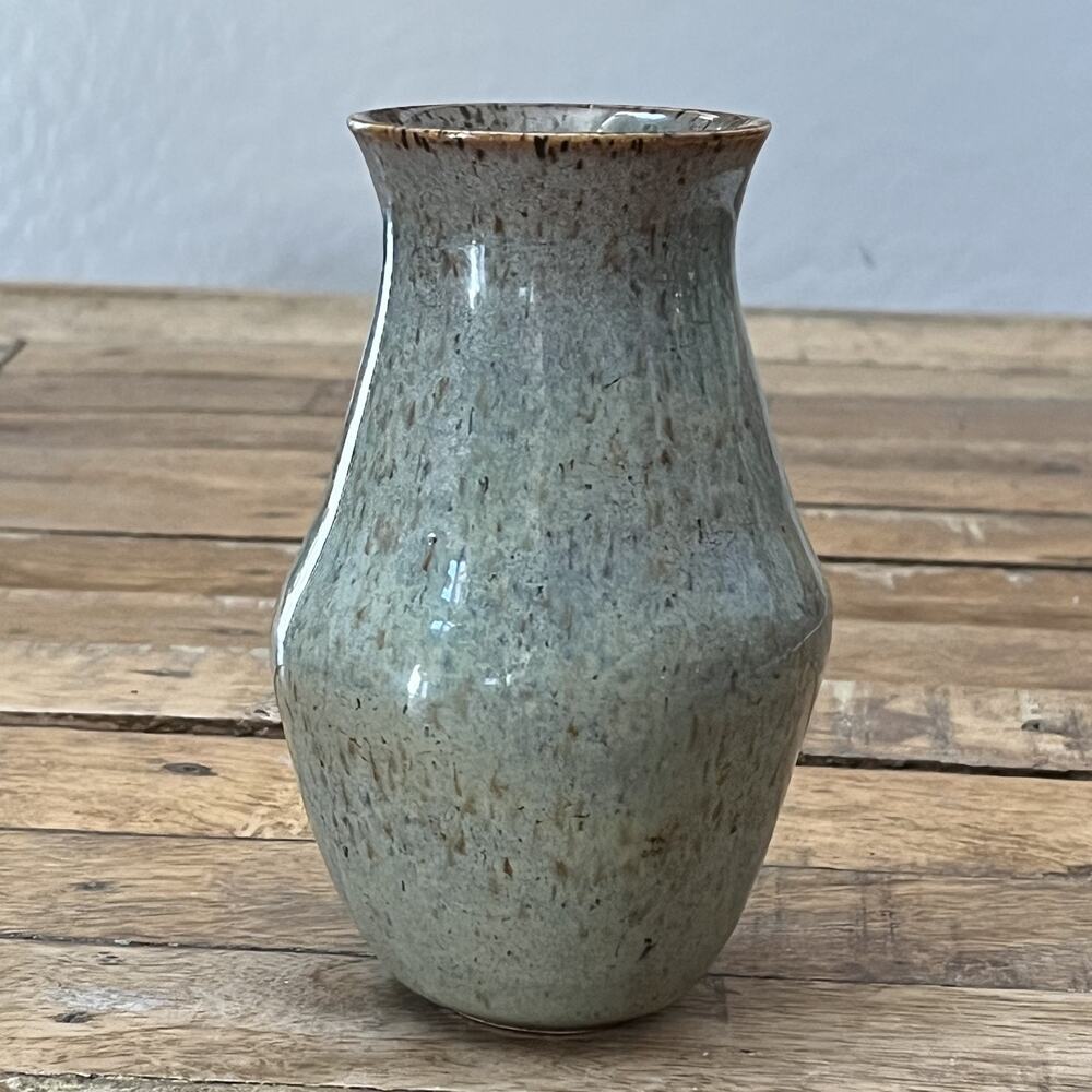 Studio Art Pottery Ceramic Vase 5.5" Rustic Emerald Green Gloss Finish Signed